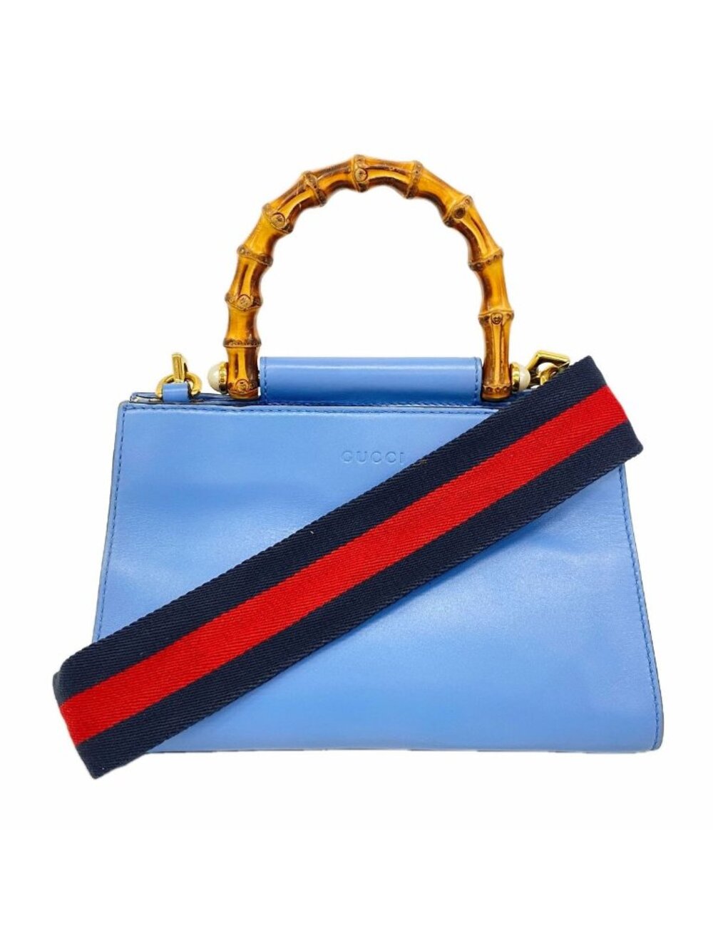 Gucci Handbag Bamboo Leather Sky Blue Gold 2-Way Bag